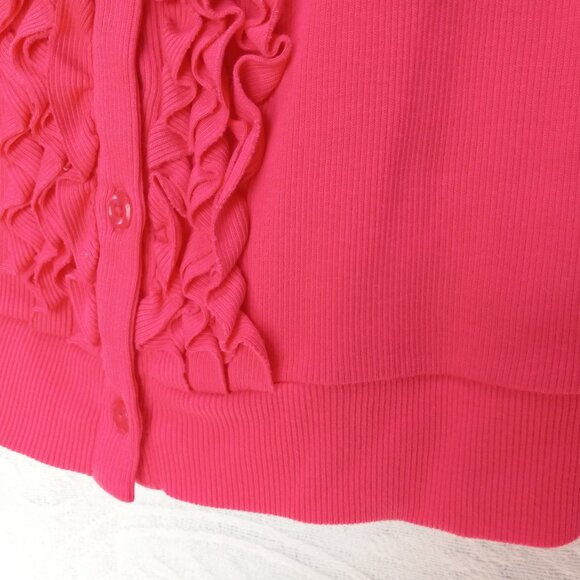 Coral Pink Ribbed Long Sleeved Shirt Ruffled Front & Buttons Size Petite (T-381) - Picture 6 of 8